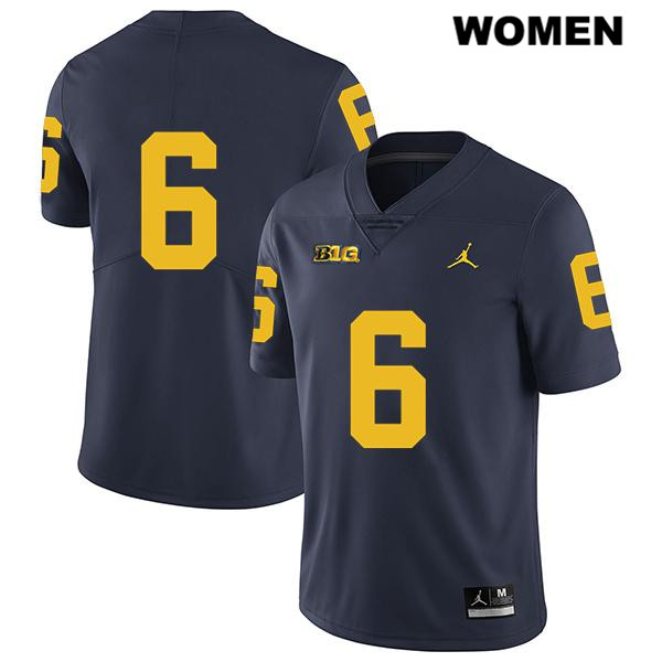 Women's NCAA Michigan Wolverines Cornelius Johnson #6 No Name Navy Jordan Brand Authentic Stitched Legend Football College Jersey RO25F70AB